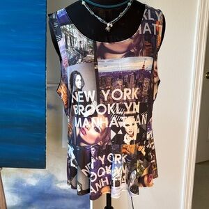 Blush New York Graphic Pop Art Y2K Tank with Peplum Ruffle Top Size 2X